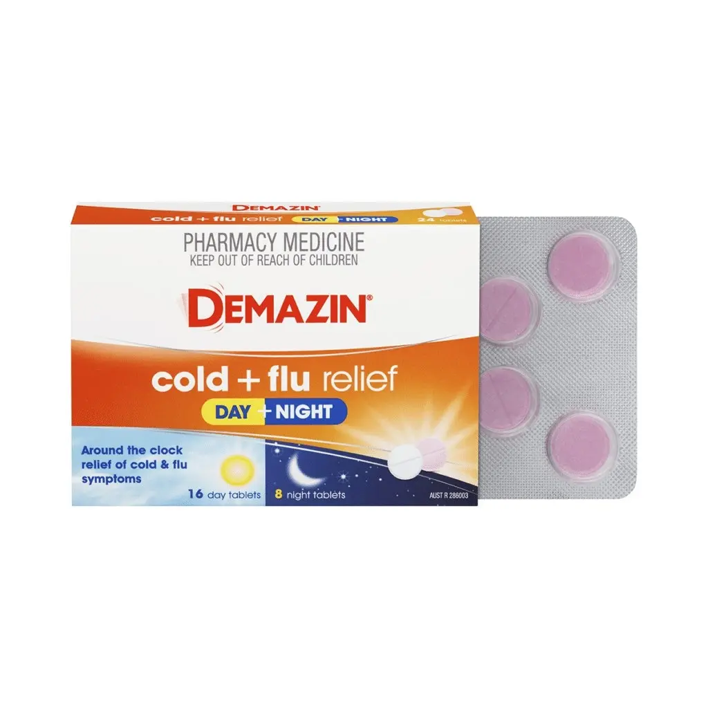 Demazin Cold & Flu Relief Day + Night 24 Tablets