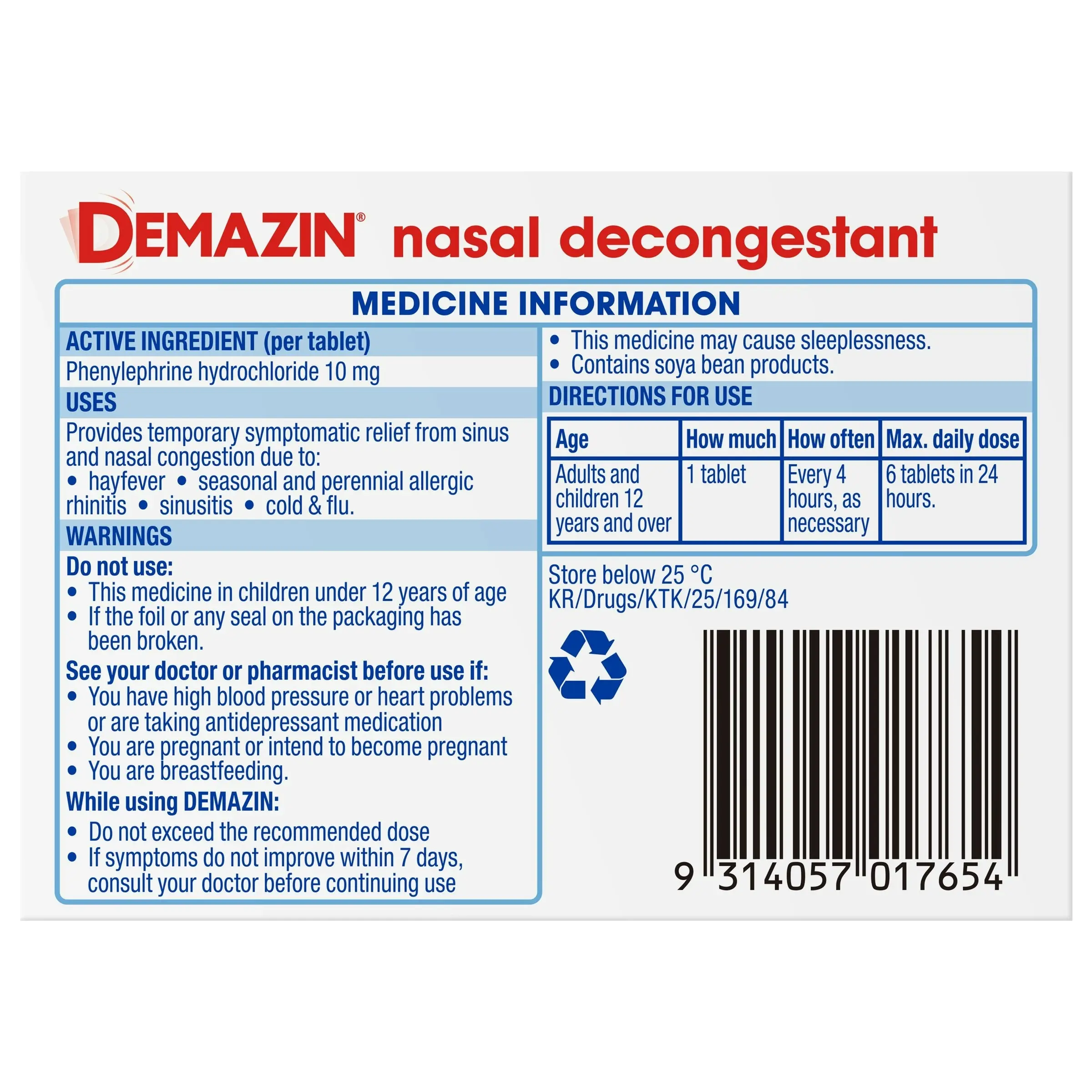 Demazin Nasal Decongestant 24 Tablet