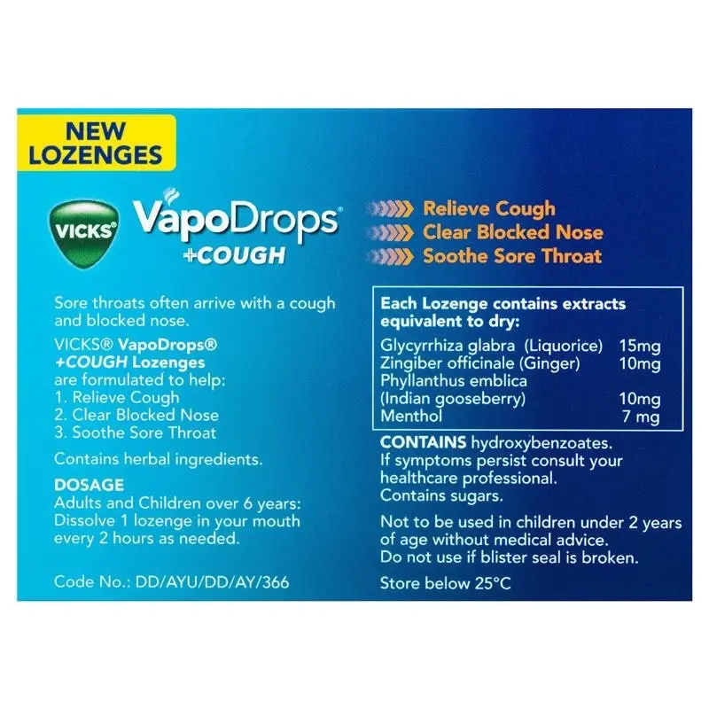 Vicks VapoDrops + Cough Orange Menthol 36 Lozenges