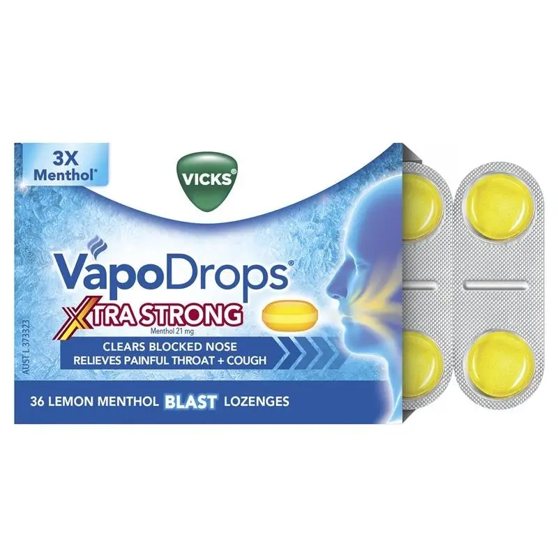 Vicks VapoDrops Xtra Strong Lemon Menthol Blast 36 Lozenges