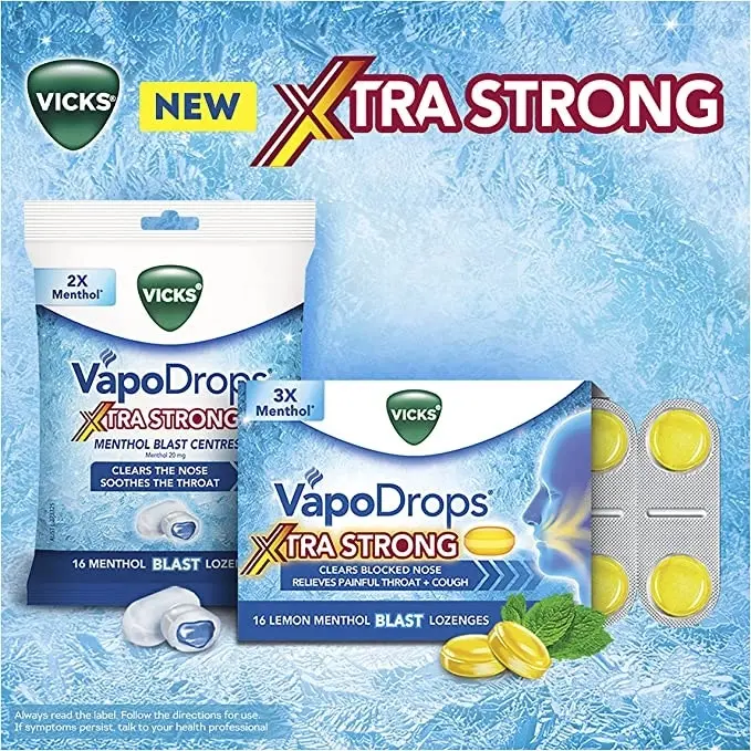 Vicks VapoDrops Xtra Strong Lemon Menthol Blast 36 Lozenges