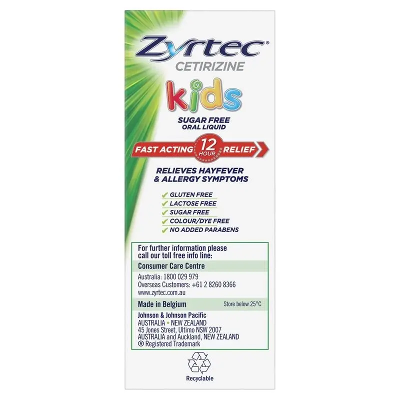 Zyrtec Kids Antihistamine Allergy & Hayfever Oral Liquid Bubblegum 120ml