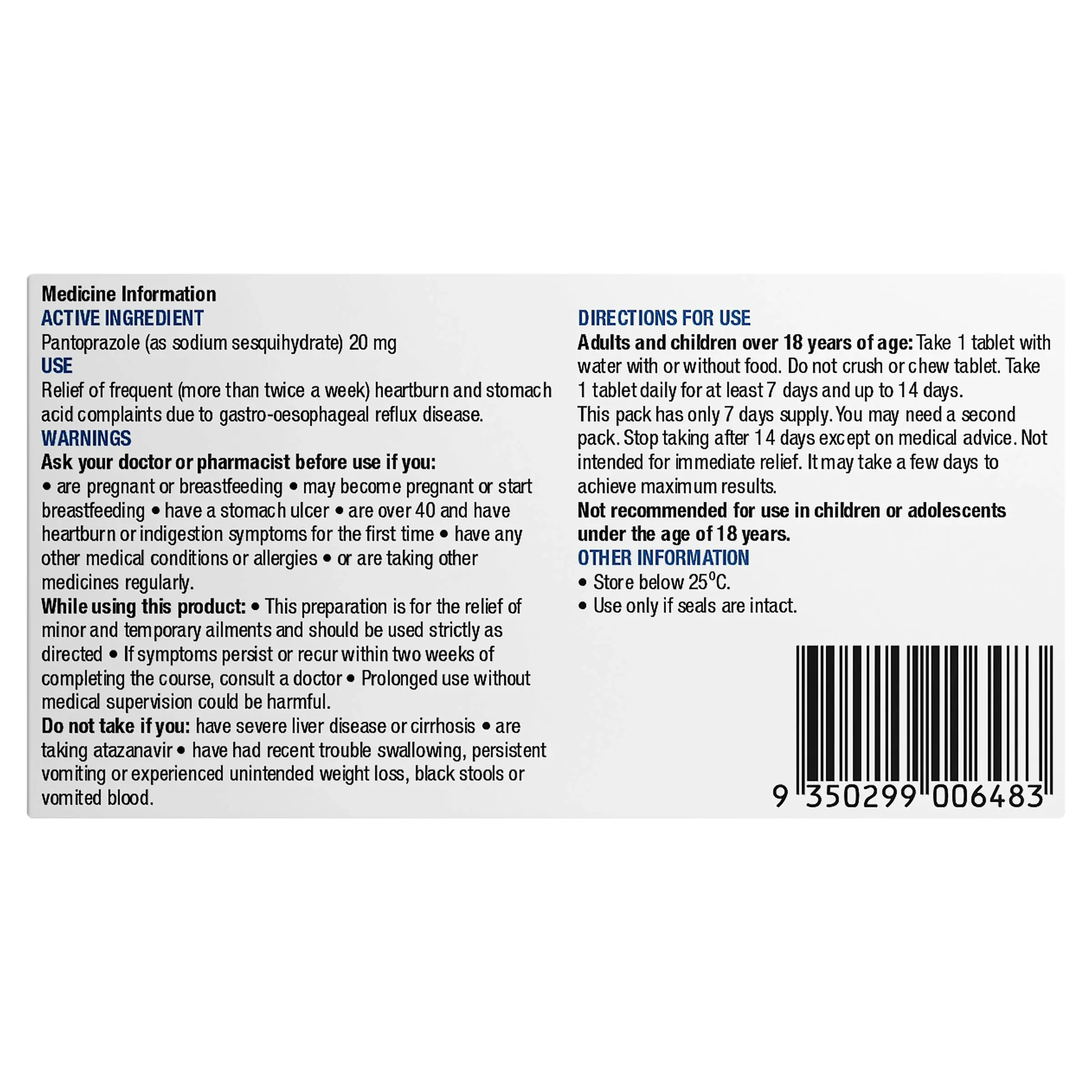 Chemists' Own Pantoprazole H/burn Rlf 20mg 7 Tablets