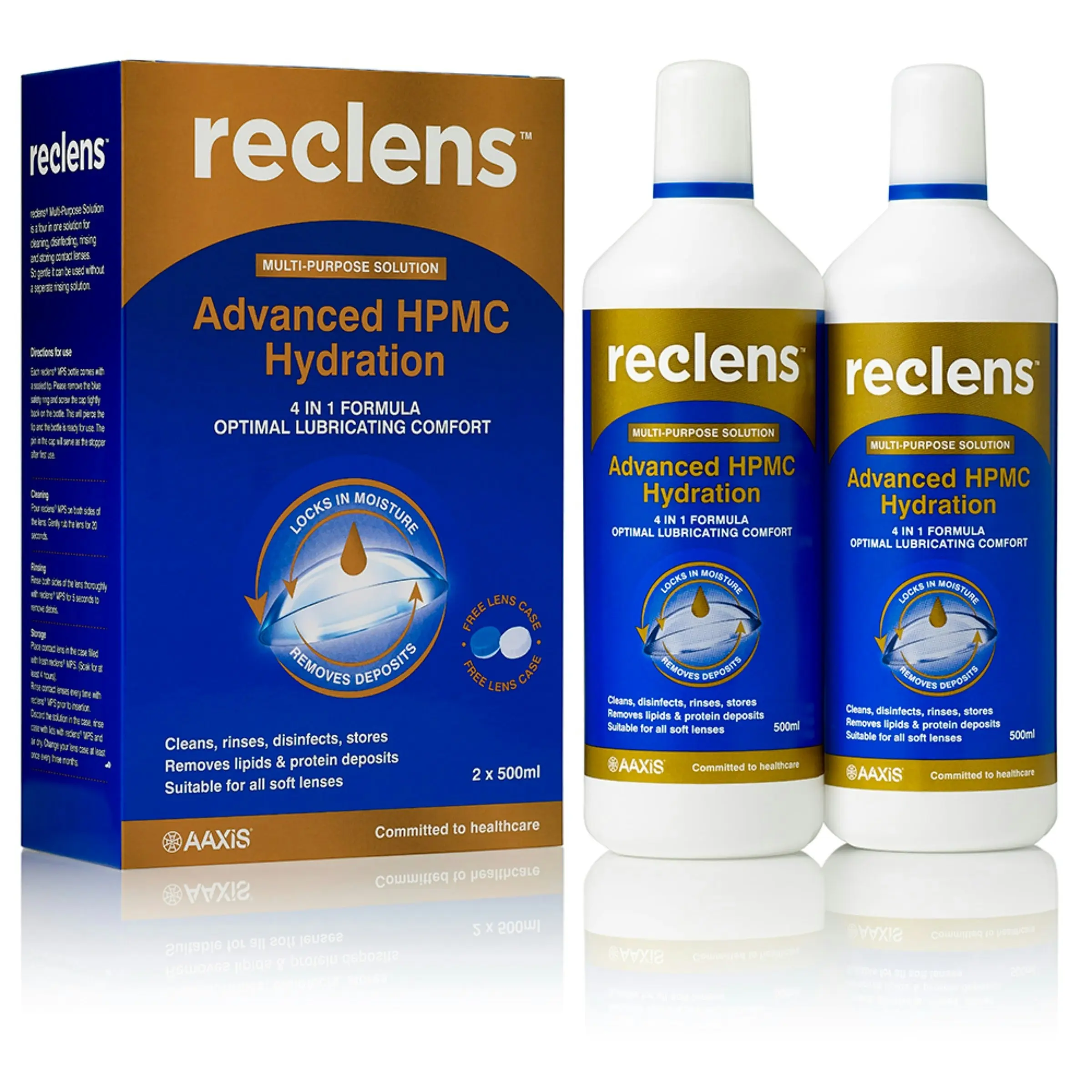 RECLENS Multi Purpose Solution 2 X 500ml (With Lens Case)