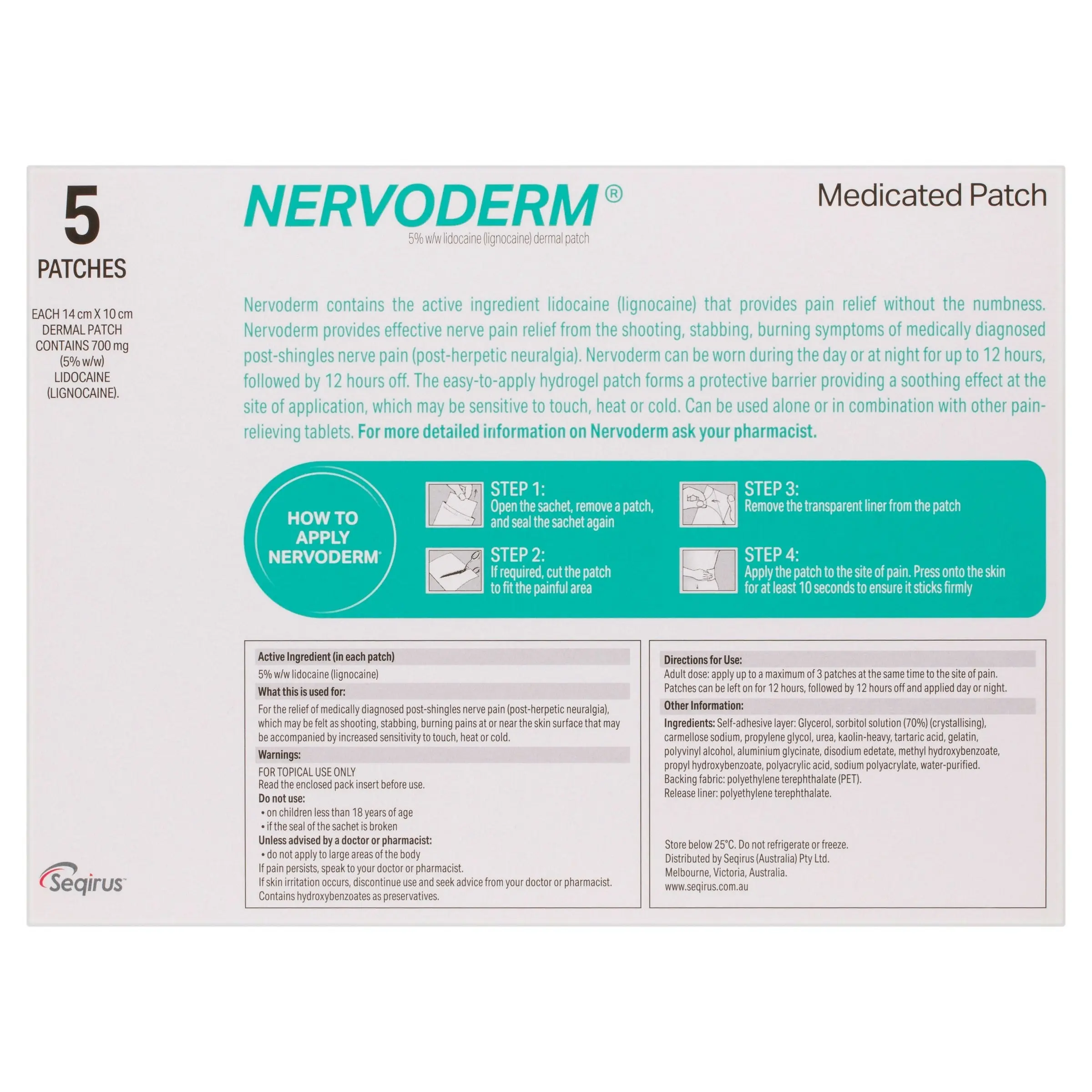 Nervoderm Lignocaine 5 Dermal Patch