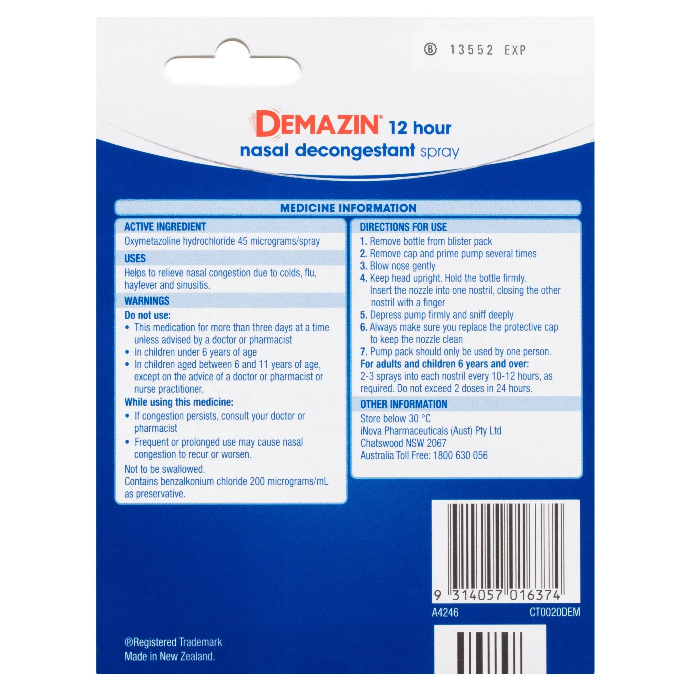 Demazin 12 Hour Relief Decongestant Nasal Spray VALUE PACK