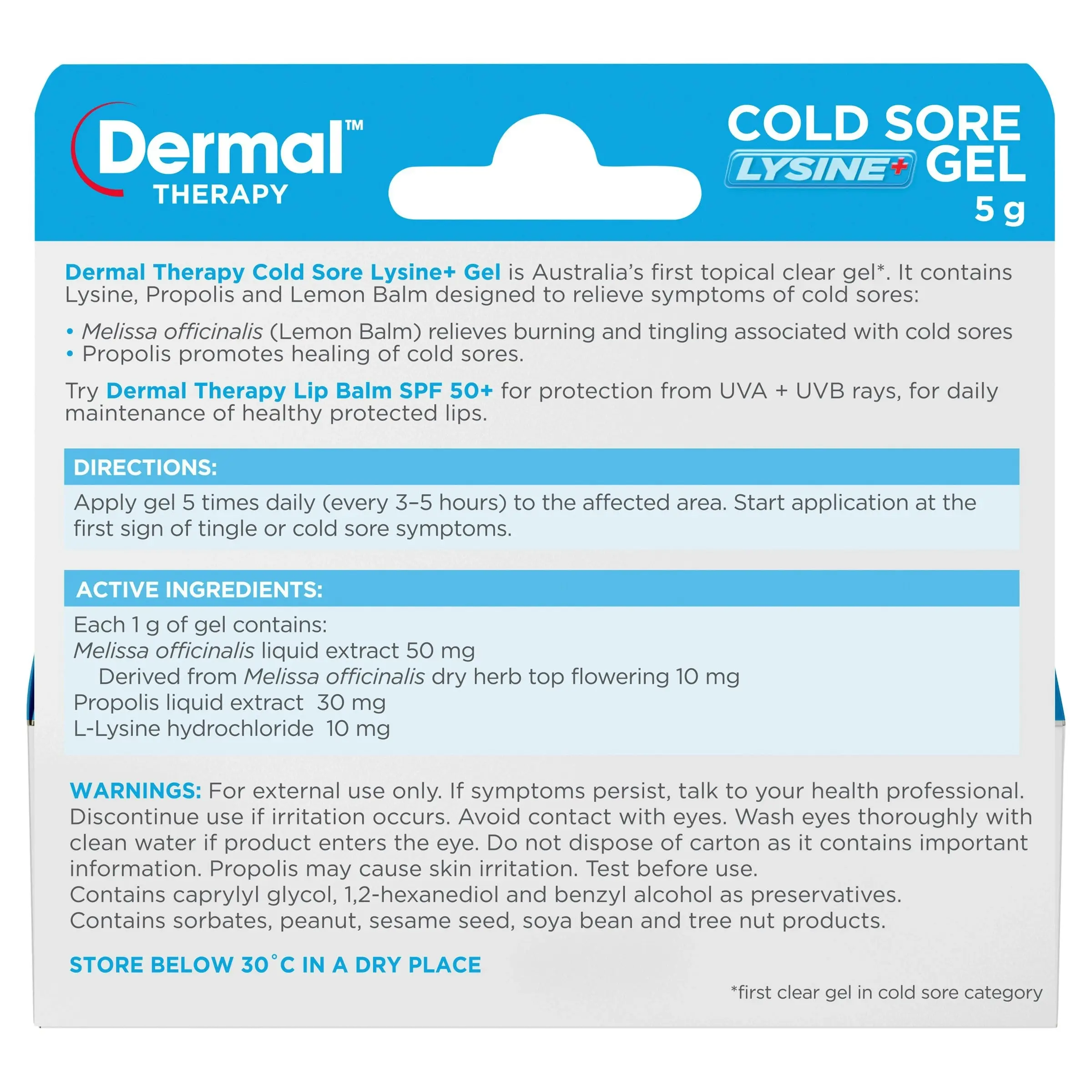 Dermal Therapy Cold Sore Lysine+ Gel 5g