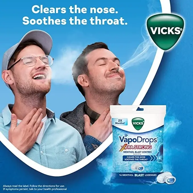 Vicks VapoDrops Xtra Strong Menthol Blast Centres 16 Lozenges