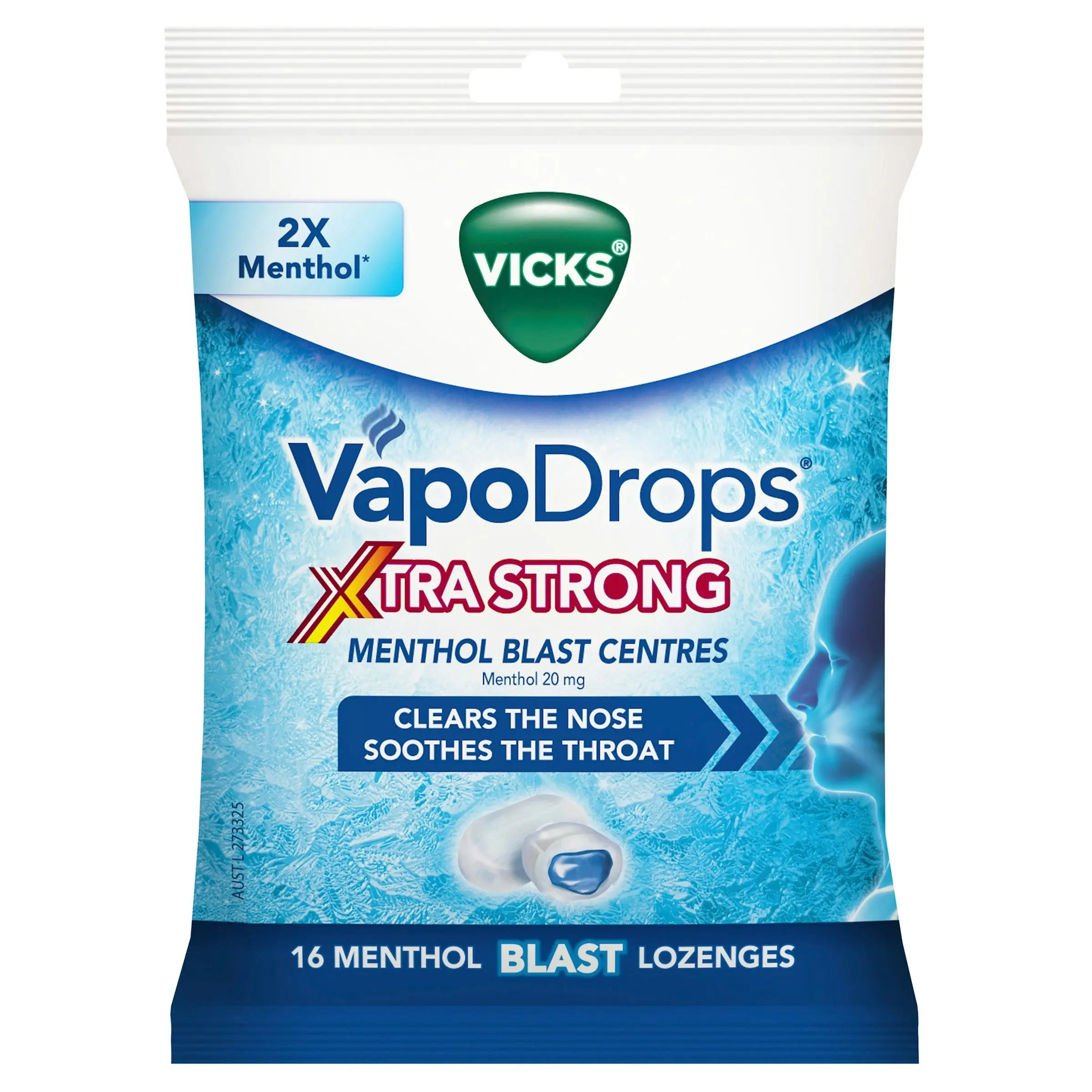 Vicks VapoDrops Xtra Strong Menthol Blast Centres 16 Lozenges