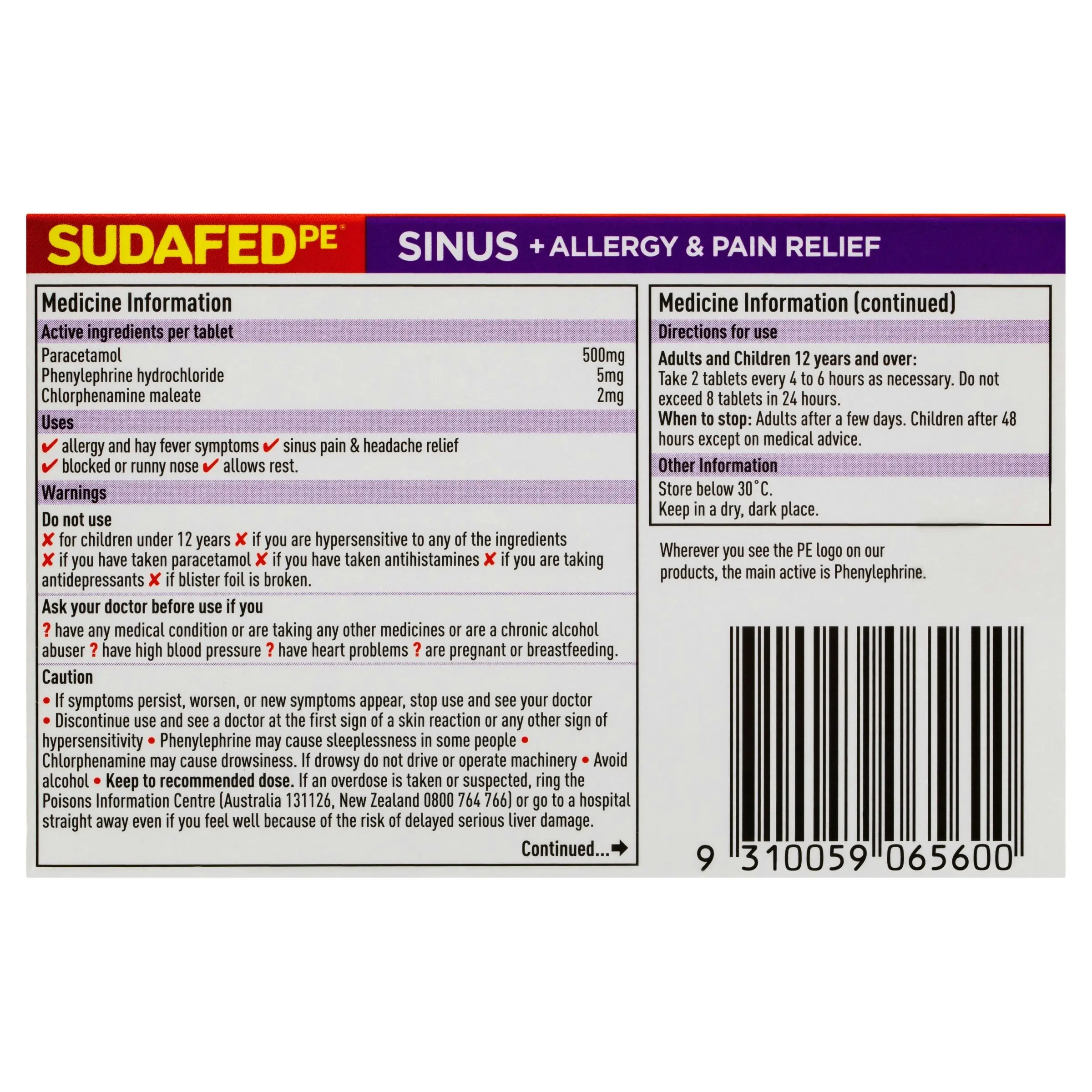 SUDAFED PE Sinus + Allergy & Pain Relief 24 Tabs