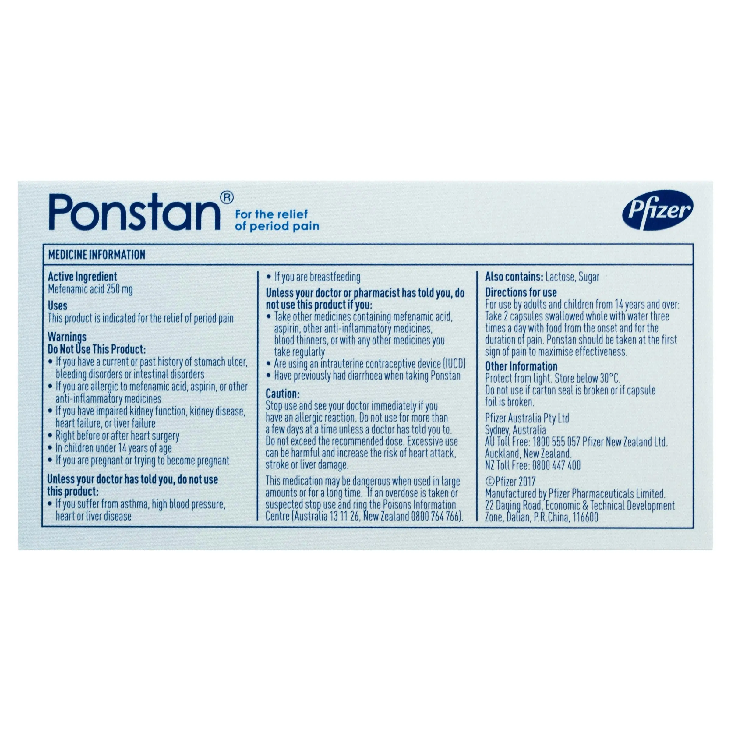 PONSTAN 250mg Capsules 20