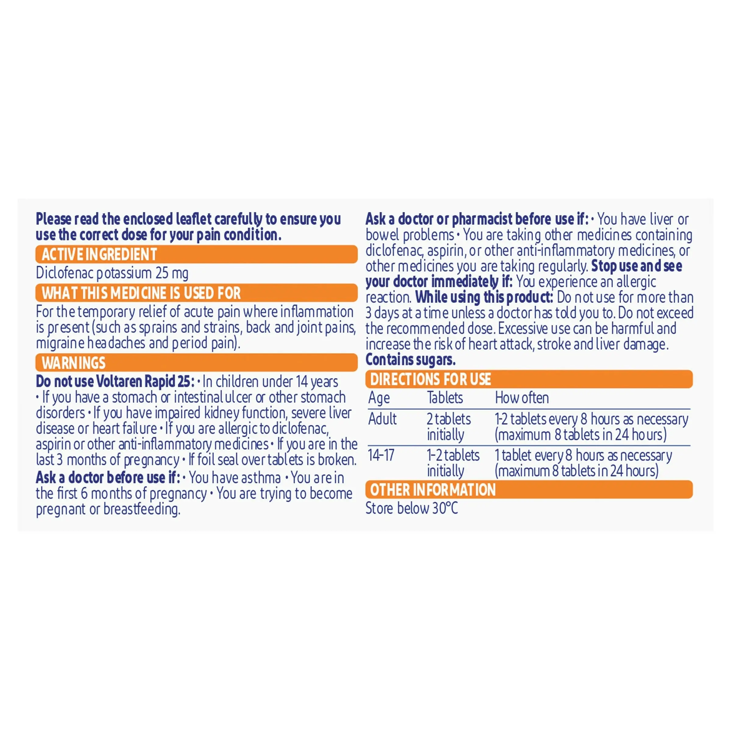 Voltaren Rapid 25mg 30 Tablets (S3) Only 1 Per Customer