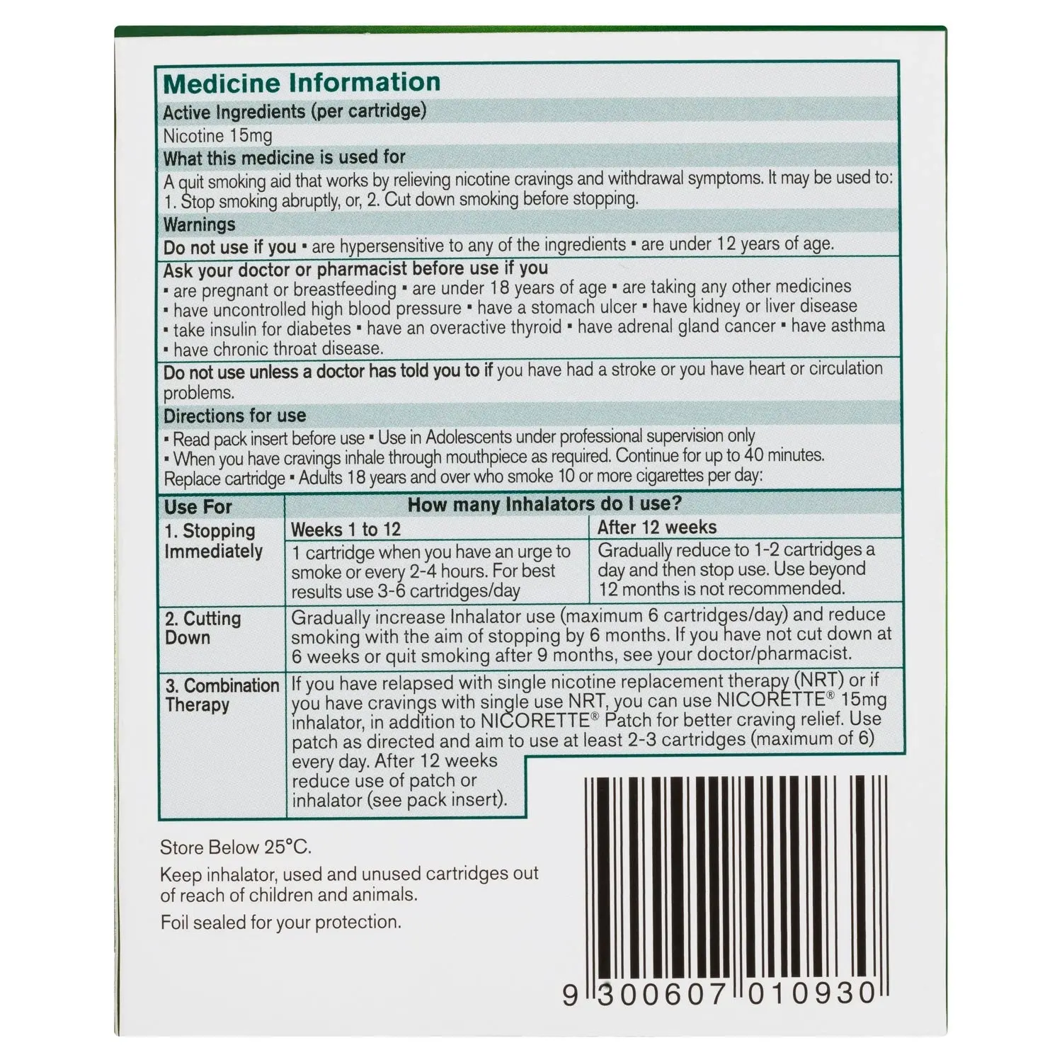 Nicorette Inhalator Inhaler 15mg 4pk