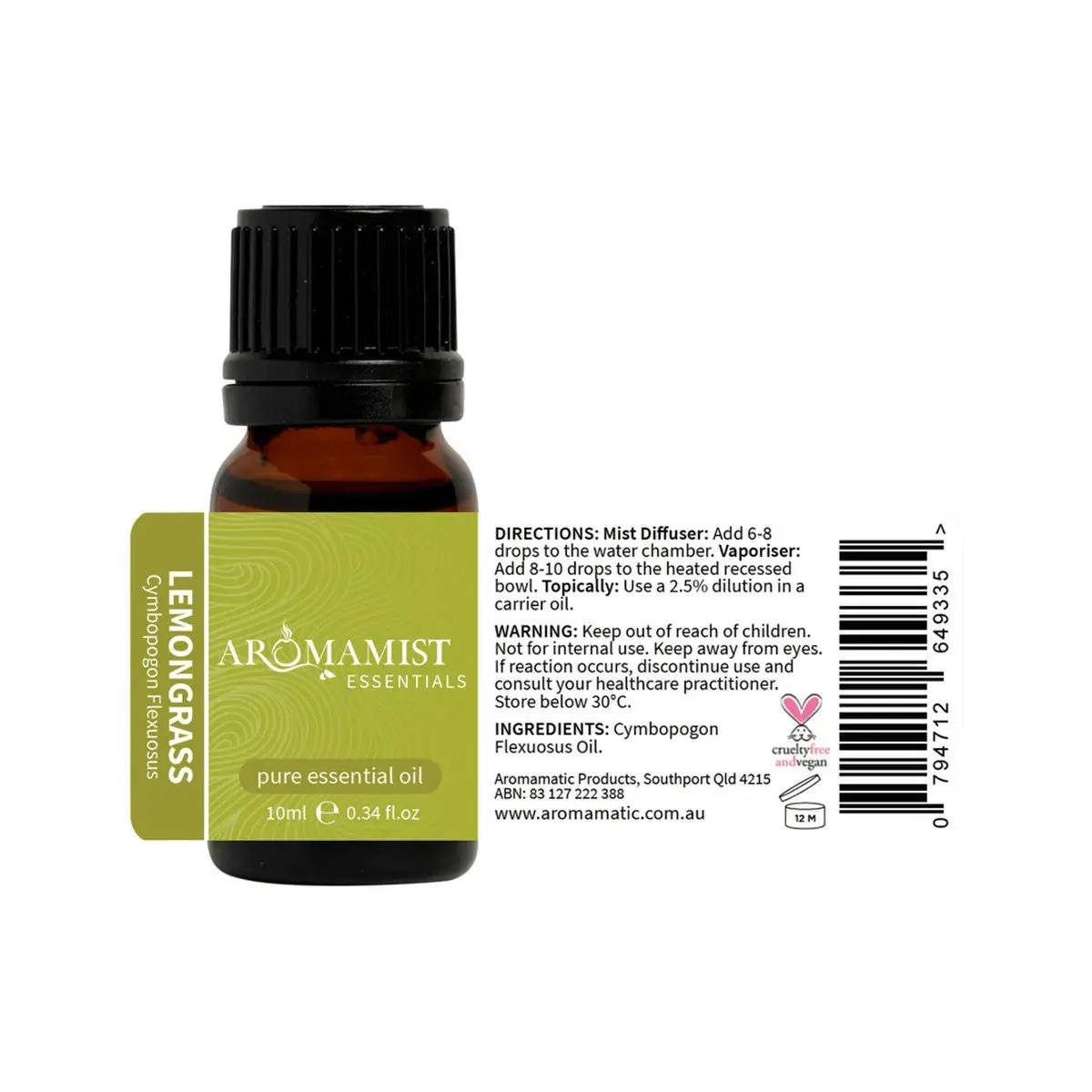 Aromamist Essentials Pure Essential Oil Lemongrass 10ml