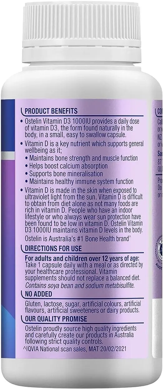 Ostelin Vitamin D3 1000IU 250 Capsules