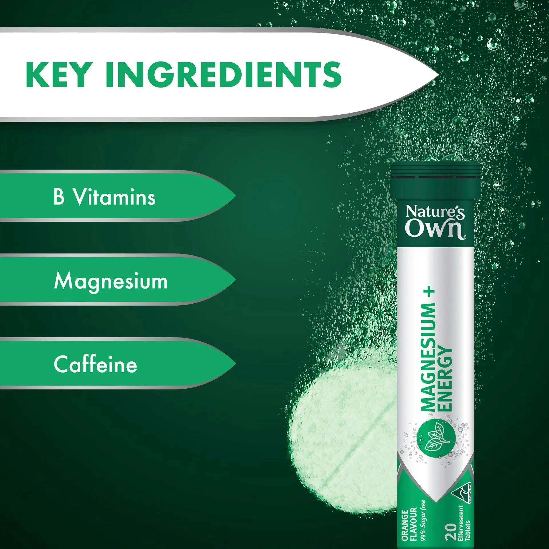 Nature's Own Magnesium + Energy Effervescent with B Vitamins & Caffeine 20 Tablets