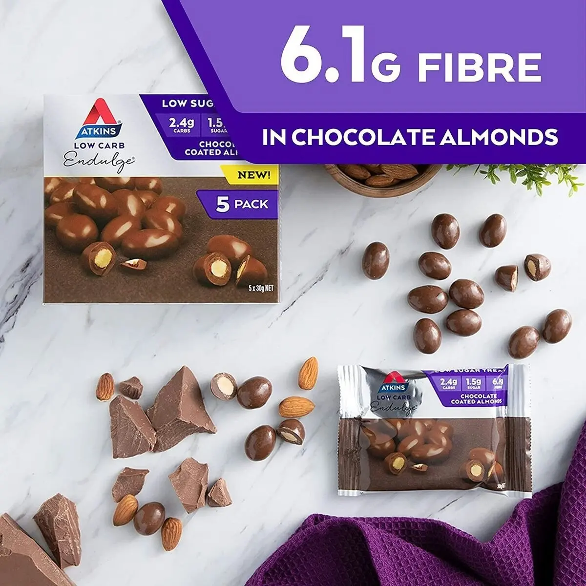 Atkins Low Carb Endulge Chocolate Coated Almonds 5 X 30g