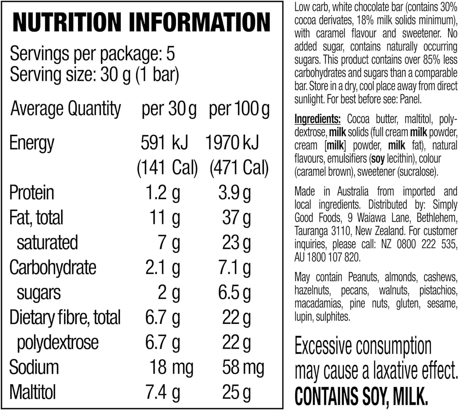 Atkins Endulge Caramelised White Chocolate Low Carb Bar 5 Pack