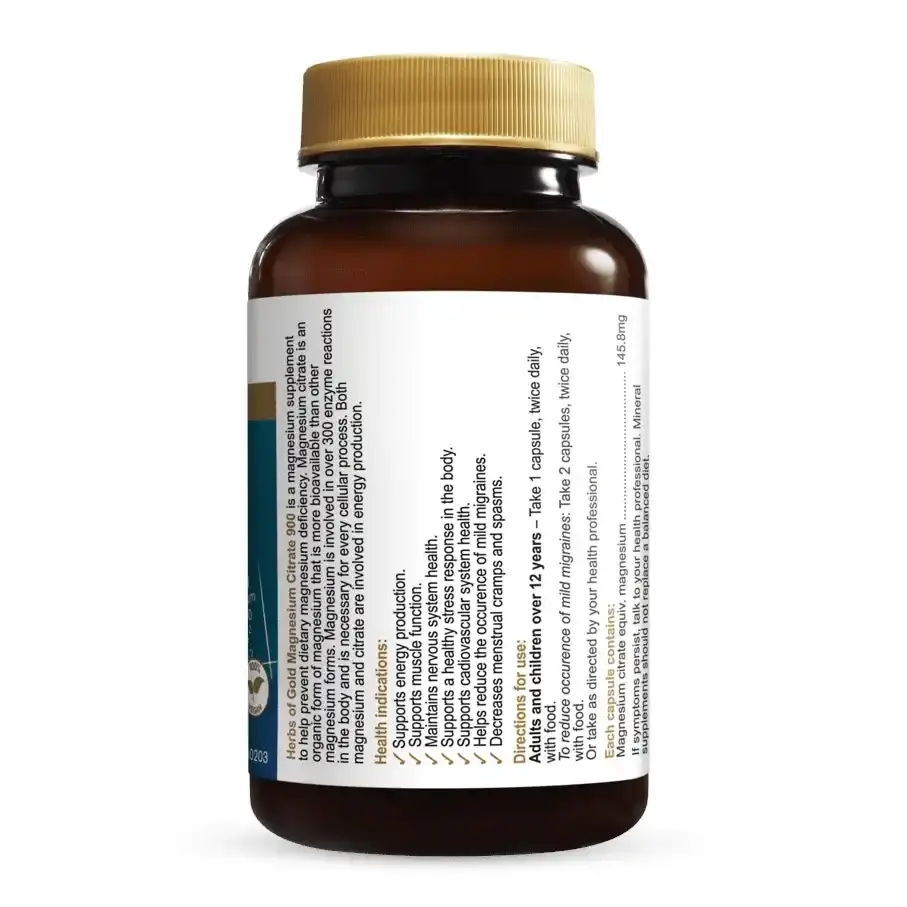 Herbs Of Gold Magnesium Citrate 900 60c