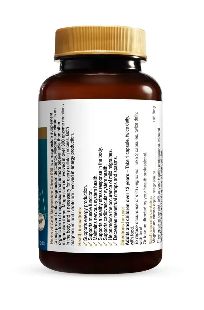 Herbs Of Gold Magnesium Citrate 900 60c