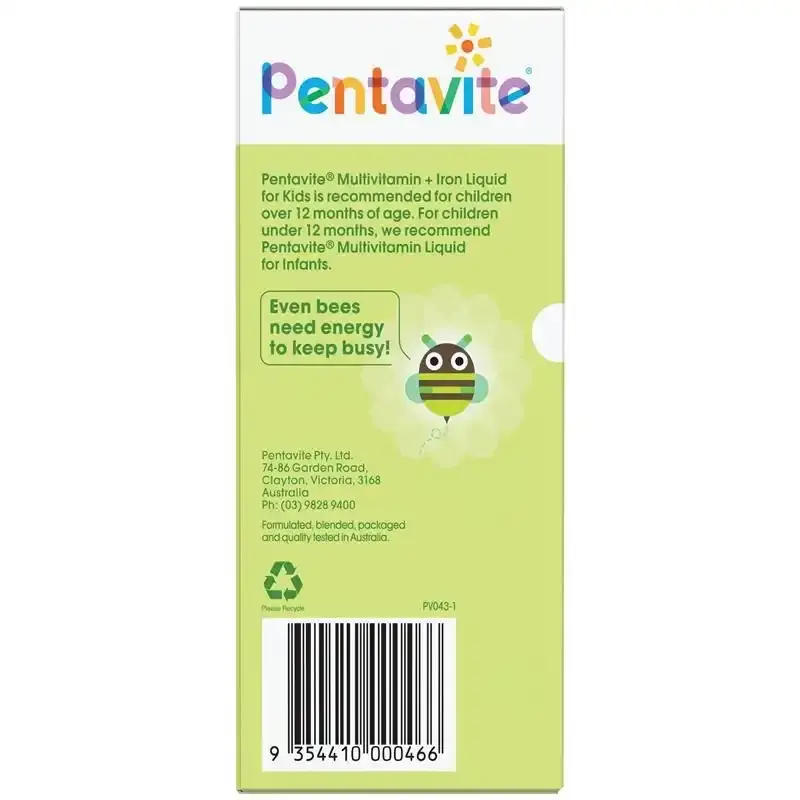 Pentavite Multivitamin + Iron Kids Liquid Lemon Lime 200ml