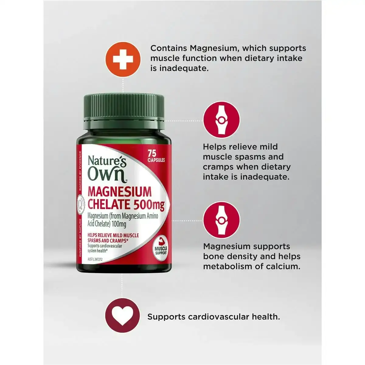 Nature's Own Magnesium Chelate 500mg 75 Capsules