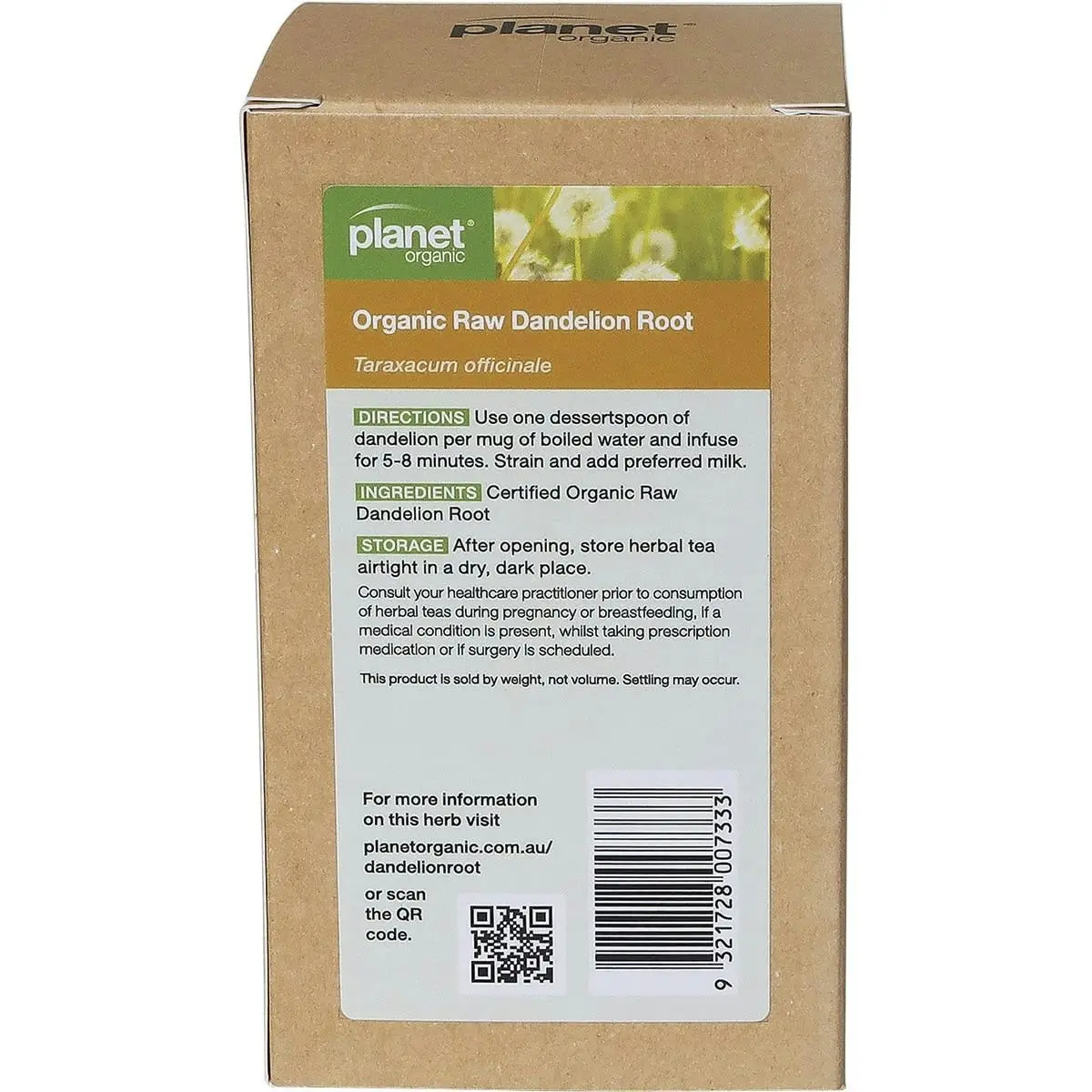 Planet Organic Herbal Loose Leaf Tea Organic Raw Dandelion Root - 100g