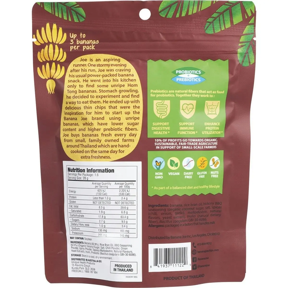 Banana Joe Banana Chips Hickory BBQ 46.8g 6 Pack