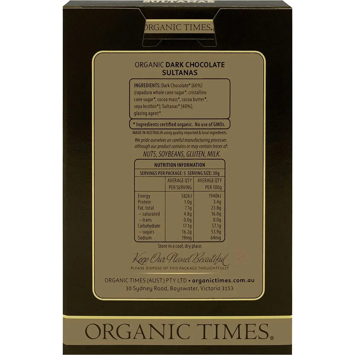 Organic Times Dark Chocolate Sultanas 150g