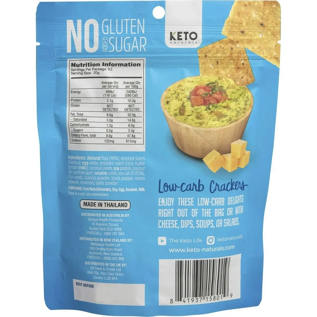 Keto Naturals Almond Flour Crackers Sea Salt 64g 8Pk