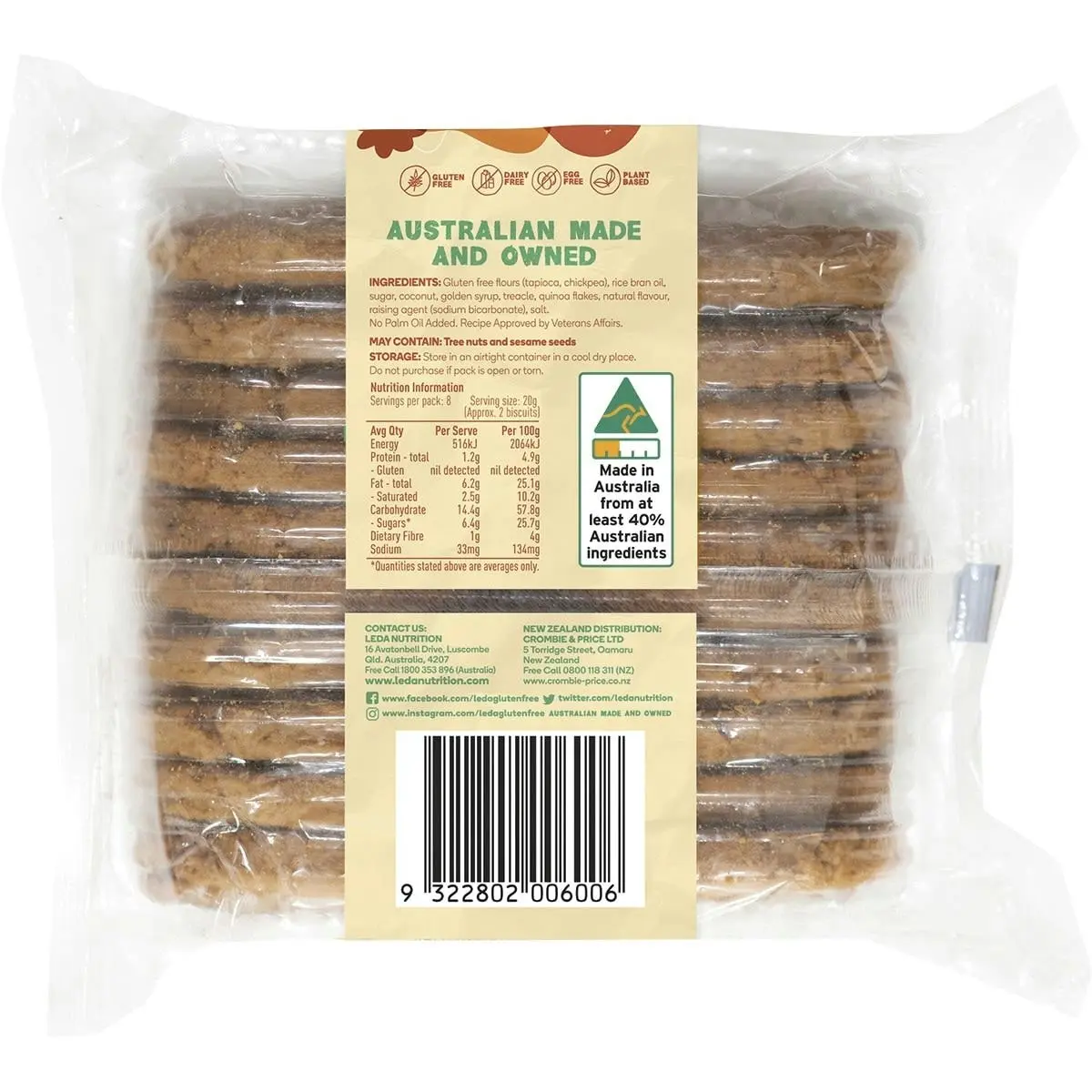 Leda ANZAC Biscuits Bakery Range 6x250g