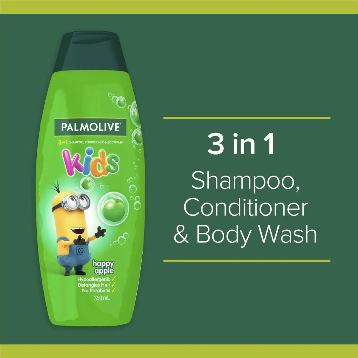 Palmolive Kids 3 In 1 Bodywash Shampoo & Conditioner Happy Apple 350ml