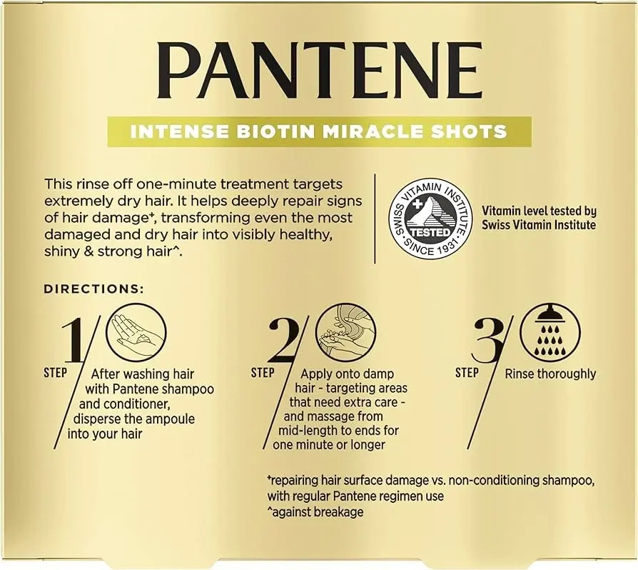 Pantene Intense Miracle Treatment Shots Biotin Nourish 3 Pack 15ml