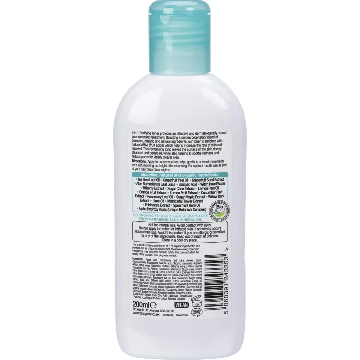 Dr Organic Purifying Toner Skin Clear - Organic Tea Tree 200ml