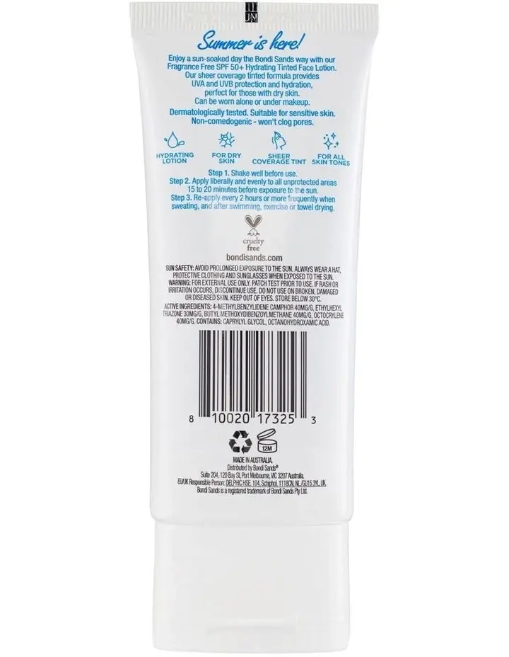 Bondi Sands SPF 50+ Fragrance Free Hydrating Tinted Face Lotion 75ml