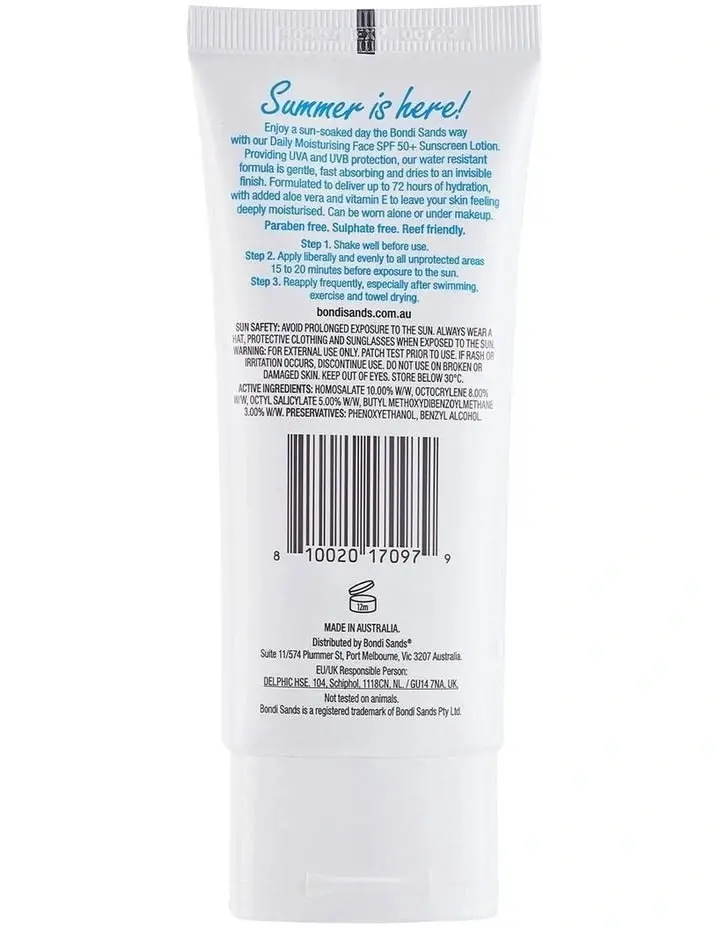 Bondi Sands Daily Moisturising Face SPF 50+ Sunscreen Lotion Fragrance Free 75ml