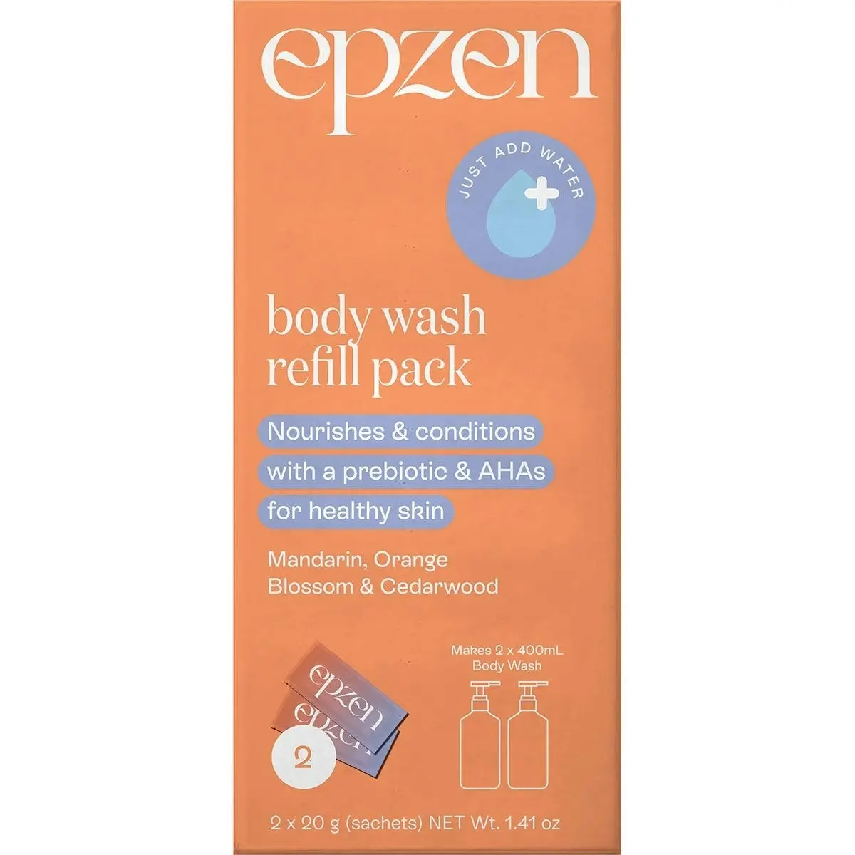 EpZen Body Wash Refill Pack Mandarin, Orange Blossom & Cedarwood 2x20g