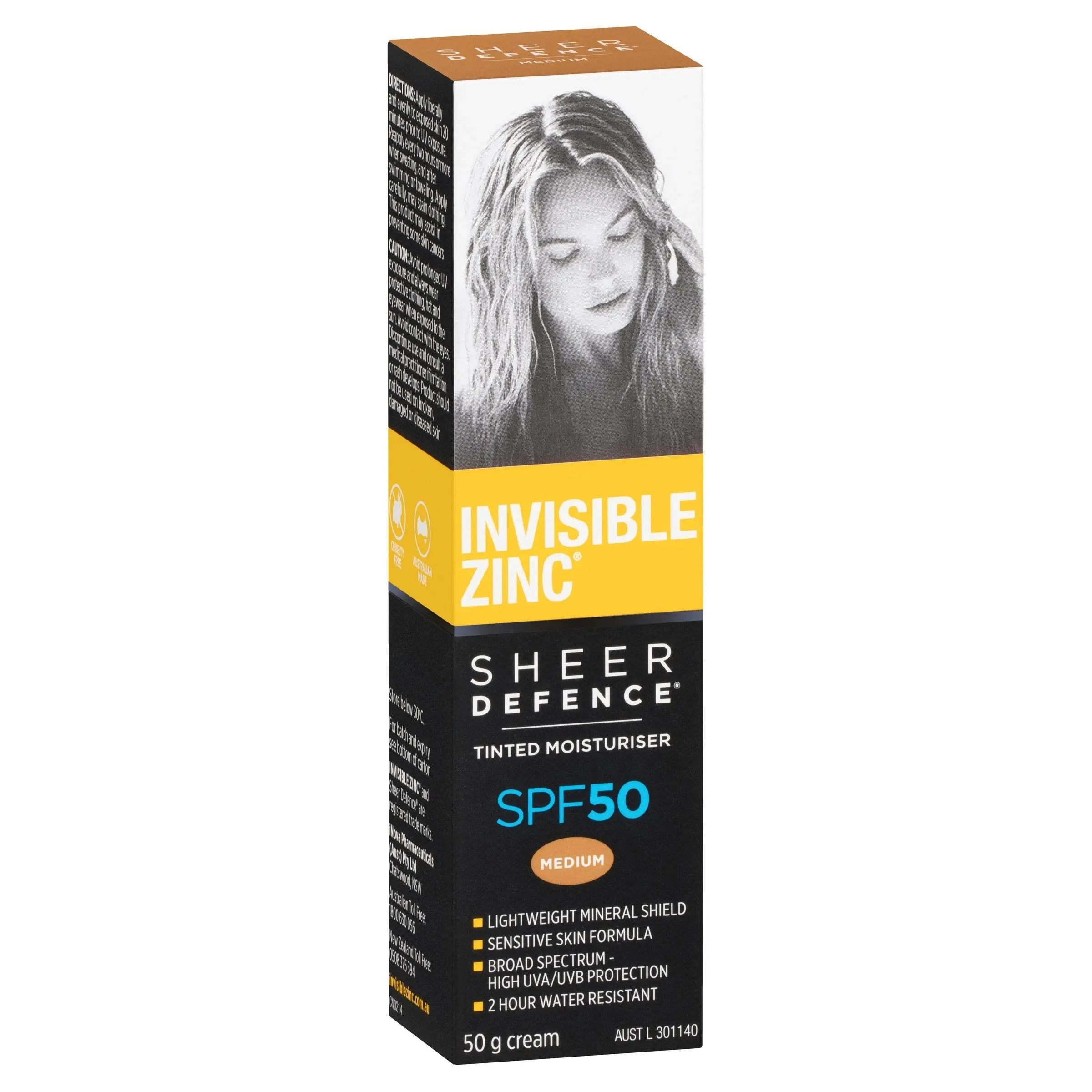 Invisible Zinc SPF 50+ Sheer Defence Tinted Moisturiser Medium 50g