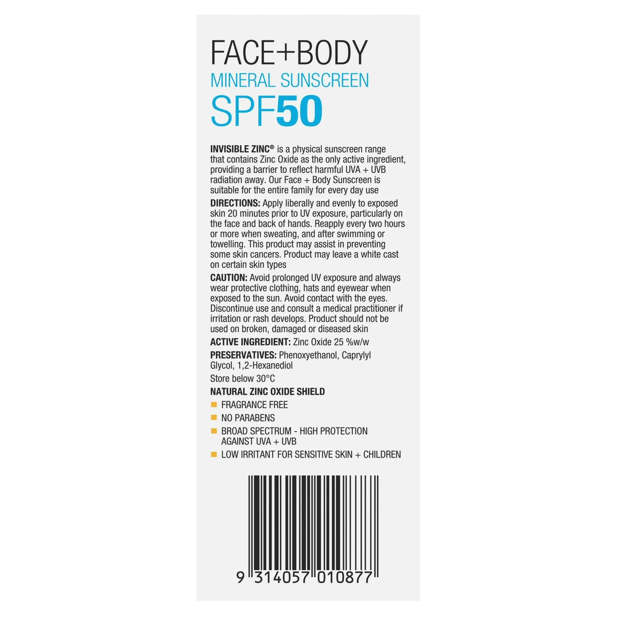 Invisible Zinc Face and Body  SPF 50+ 75g