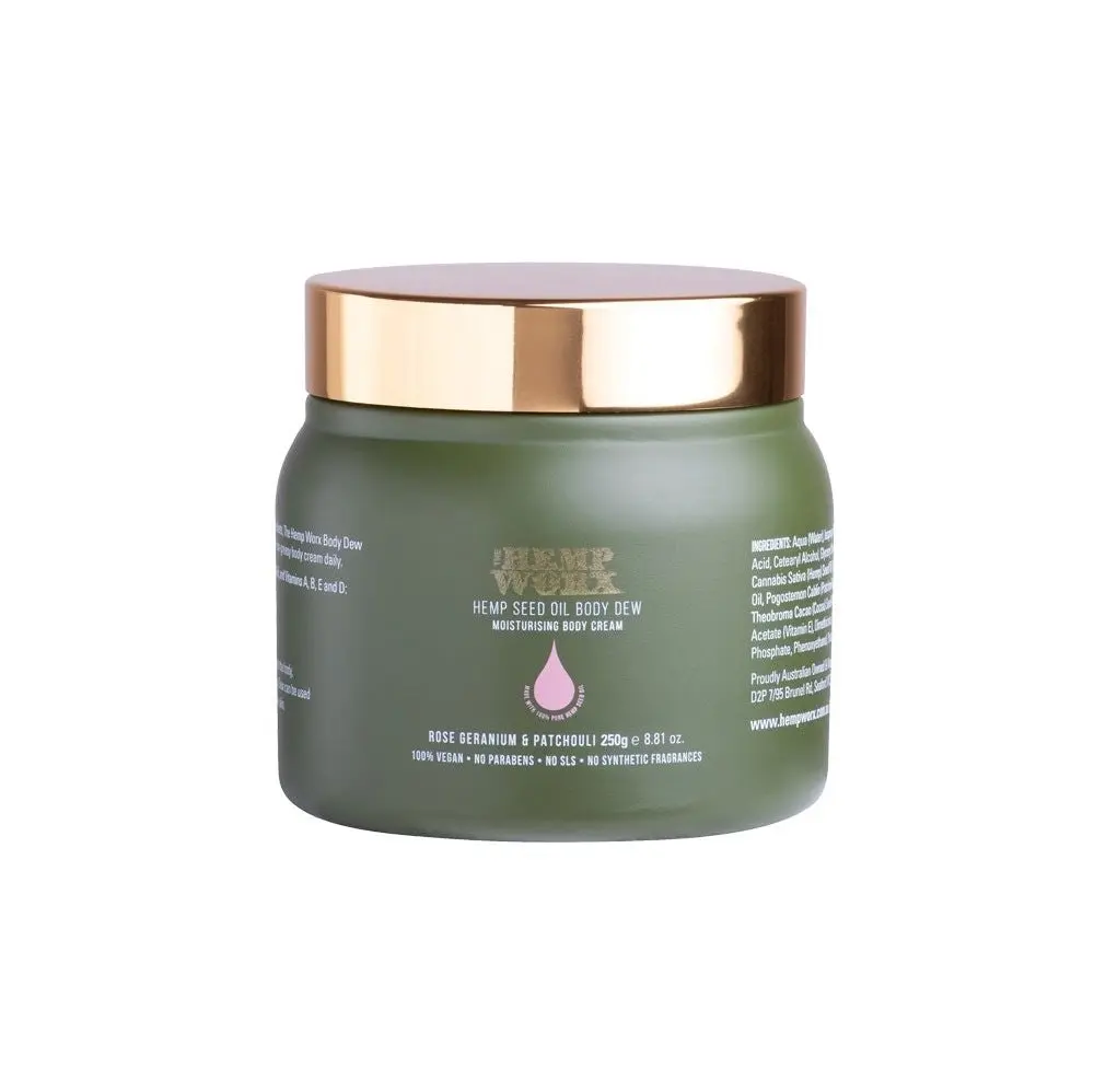 The Hemp Worx Body Dew - Rose Geranium & Patchouli 250g