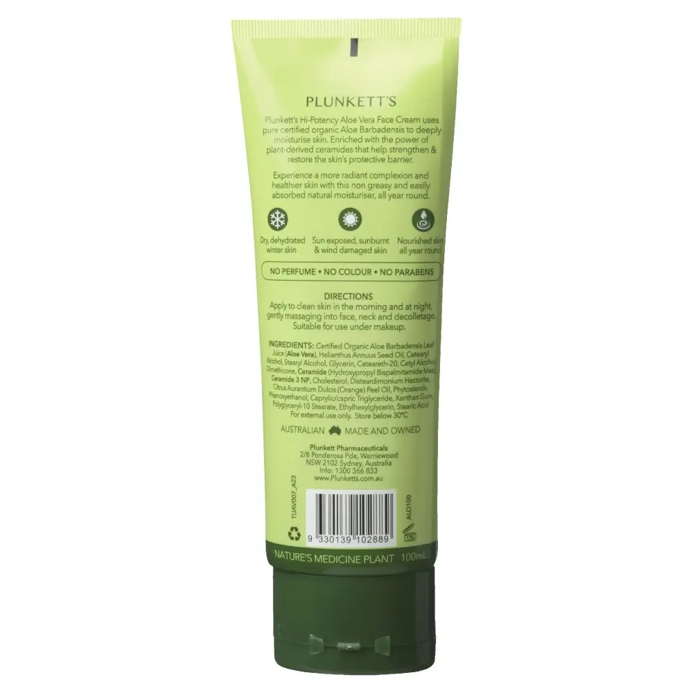 Plunkett's Hi-Potency Aloe Vera Replenishing Face Cream with Ceramides 100mL