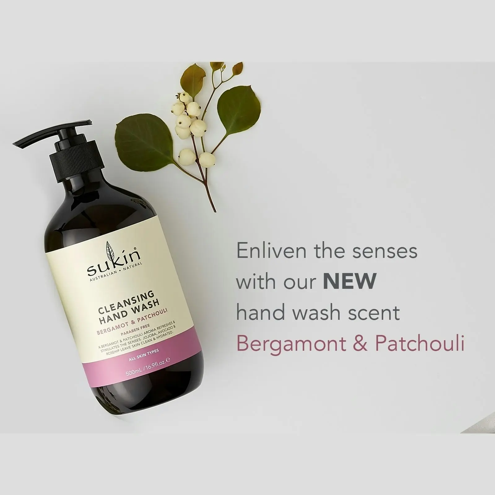 Sukin Cleansing Hand Wash Bergamot & Patchouli Pump 500ml