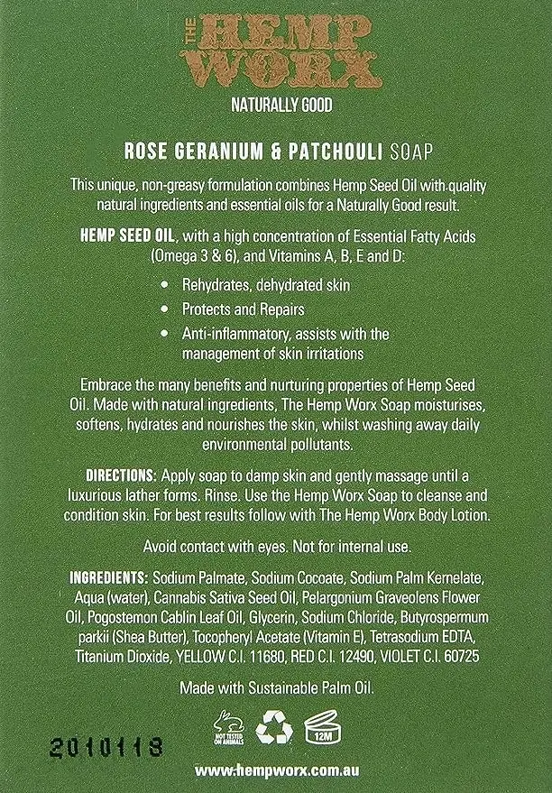 The Hemp Worx Rose, Geranium & Patchouli Soap 120g