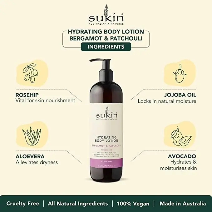 Sukin Hydrating Body Lotion Bergamot & Patchouli 500ml