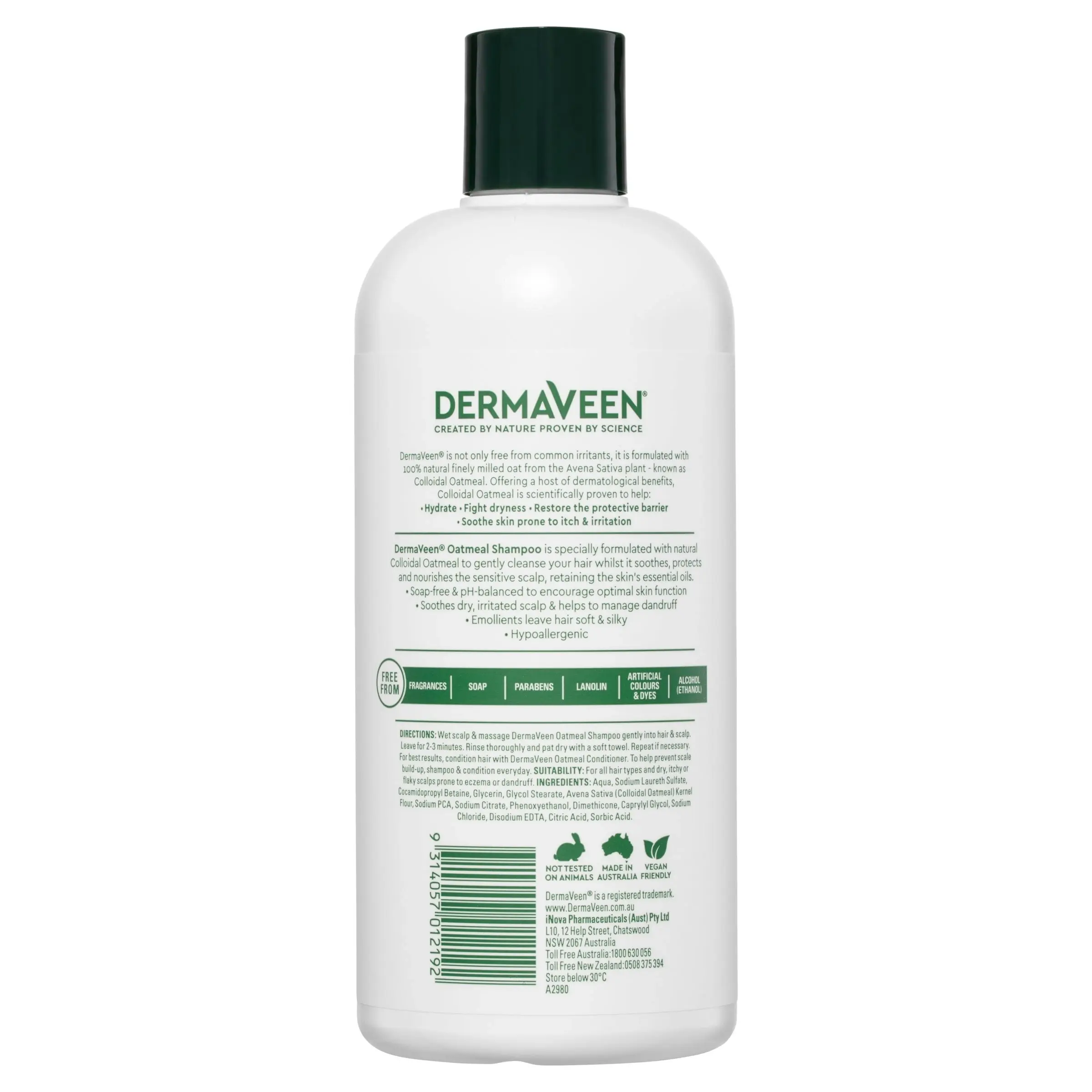 DermaVeen Oatmeal Shampoo for Dry, Flaky or Sensitive Scalps 500ml