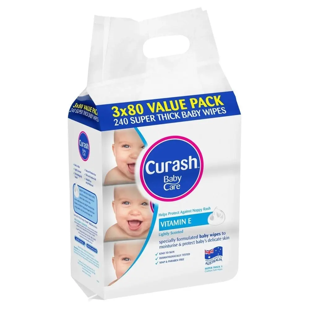 Curash Baby Wipes Original Vitamin E 3 x 80