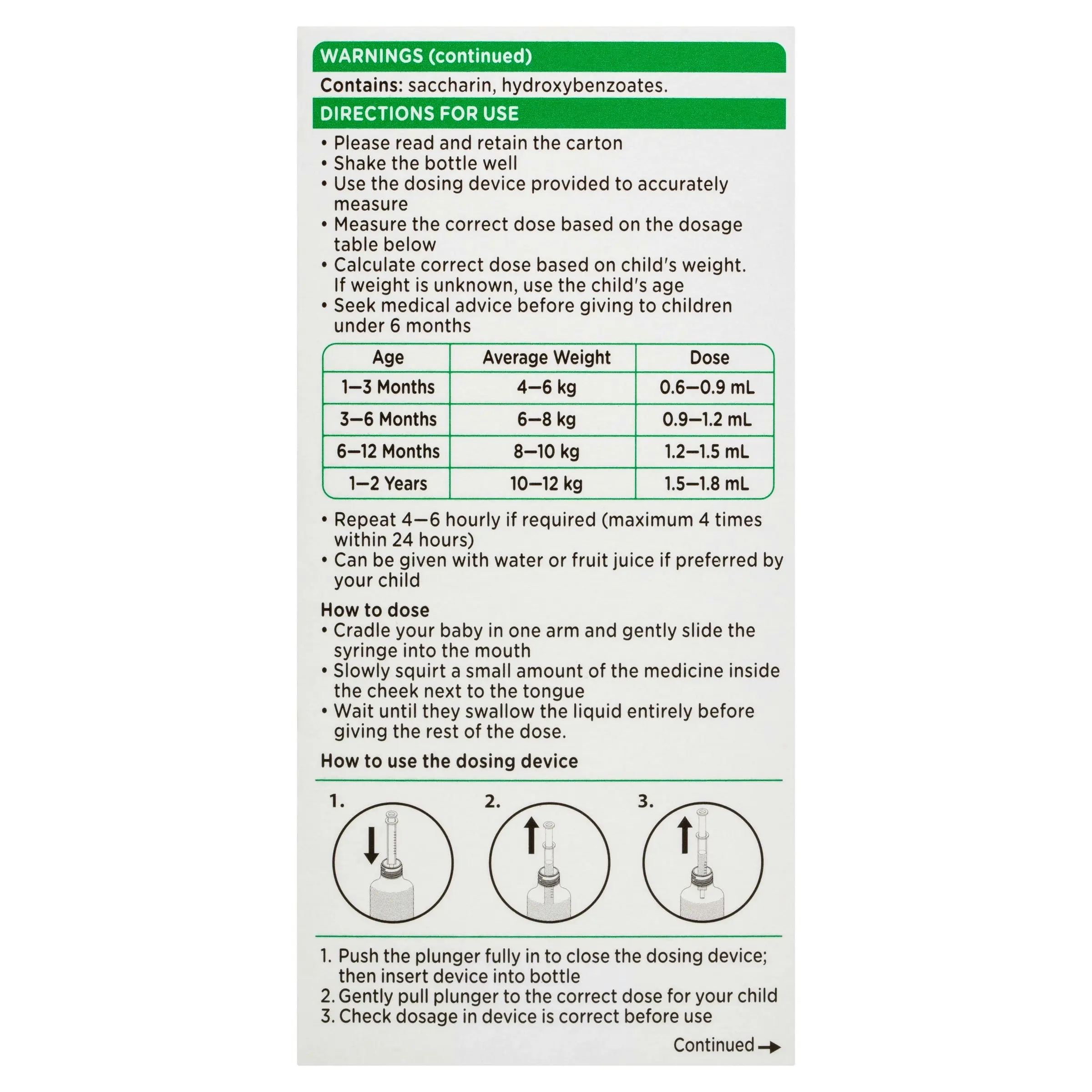 Panadol Children 1 Month - 1 Year Baby Drops with Dosing Device, Fever and Pain Relief, 20mL