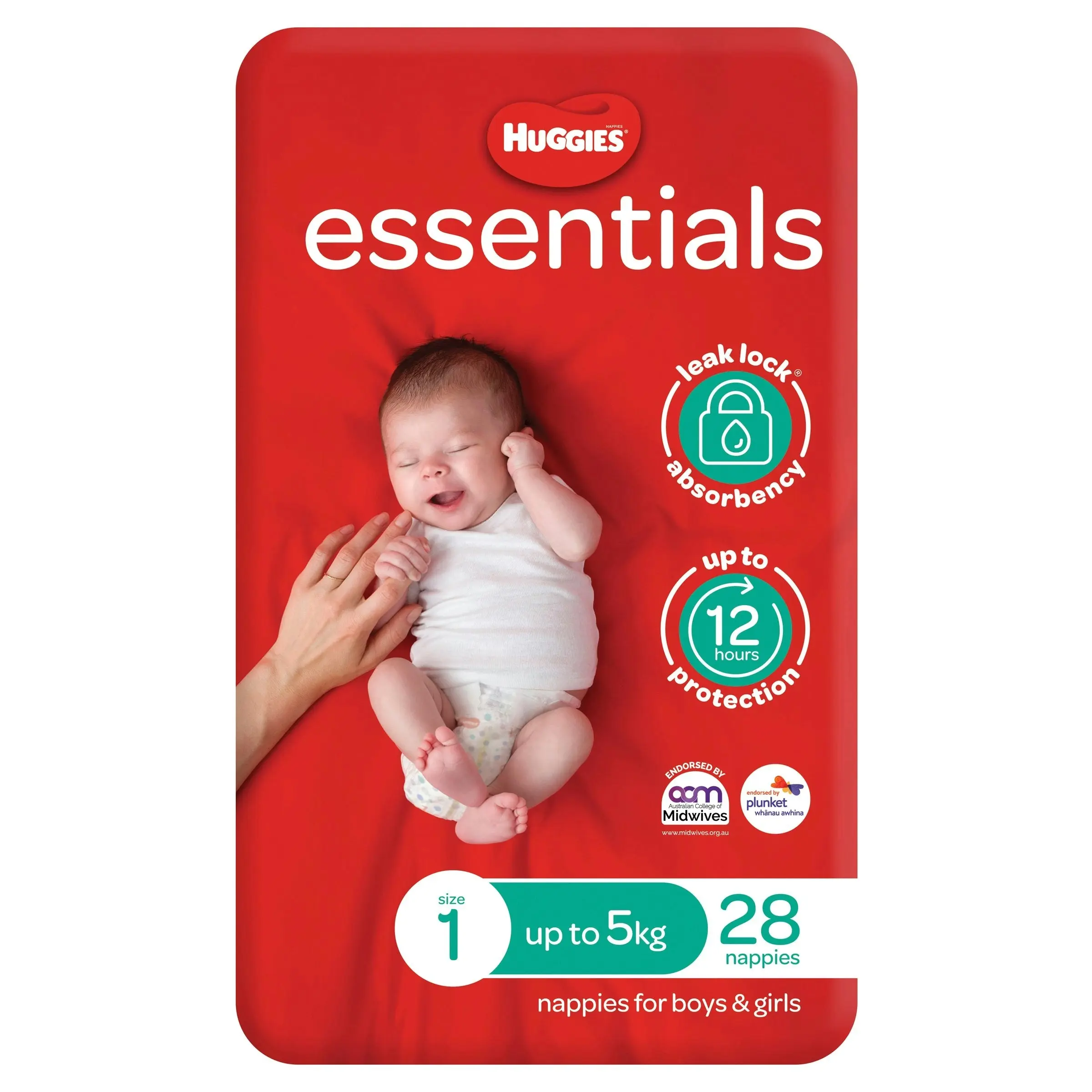 Huggies Essentials Nappies Size 1 Newborn  (up to 5kg) 28 Pack