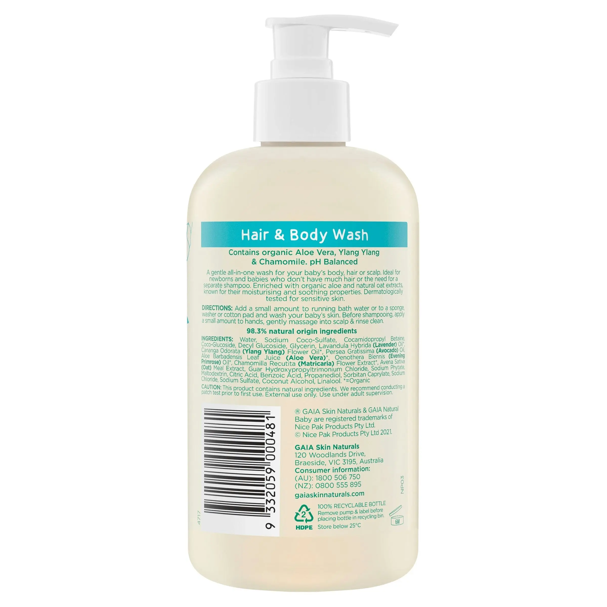 Gaia Natural Baby Hair & Body Wash 500ml