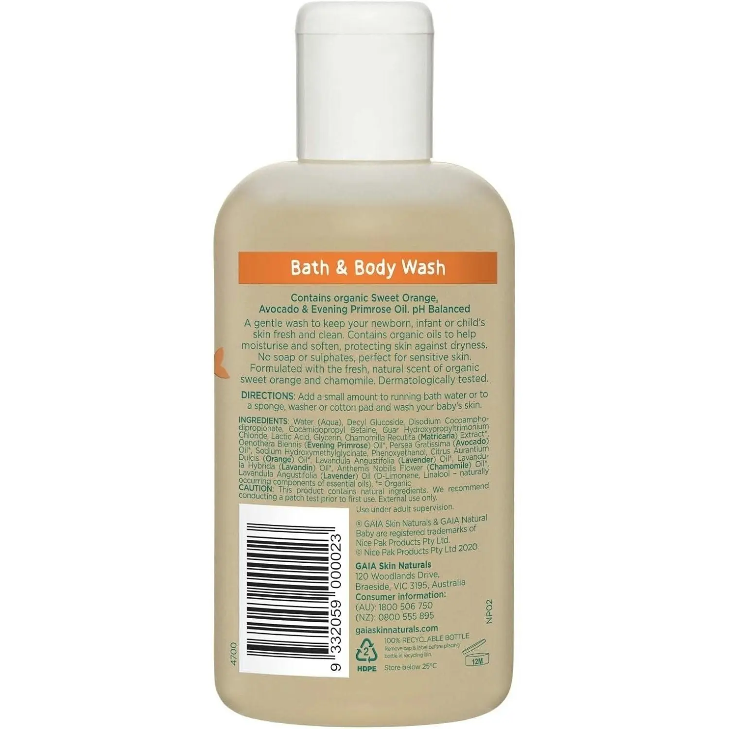 Gaia Natural Baby Bath & Body Wash 250ml